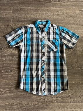 Zoo York Blue Black White Plaid Short-Sleeve Button-Down Shirt